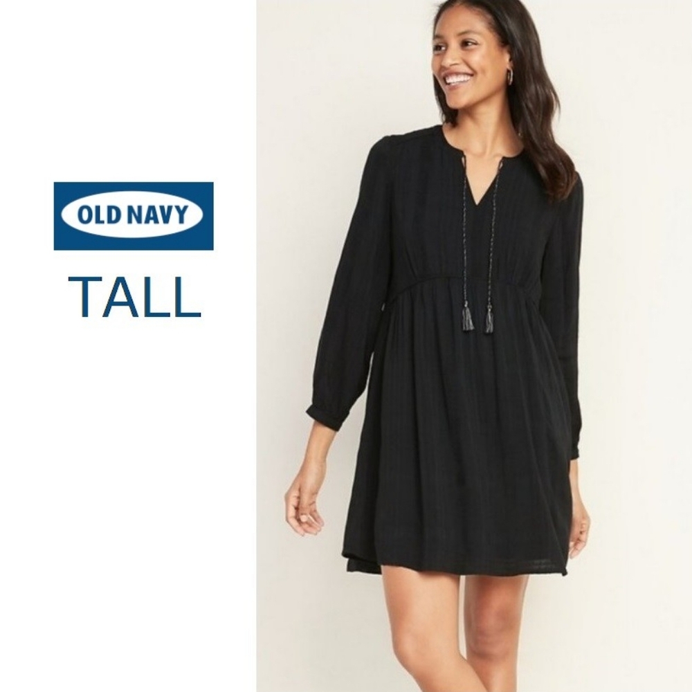NWT Old Navy boho tassel-tie lightweight summer swing dress, size M TALL